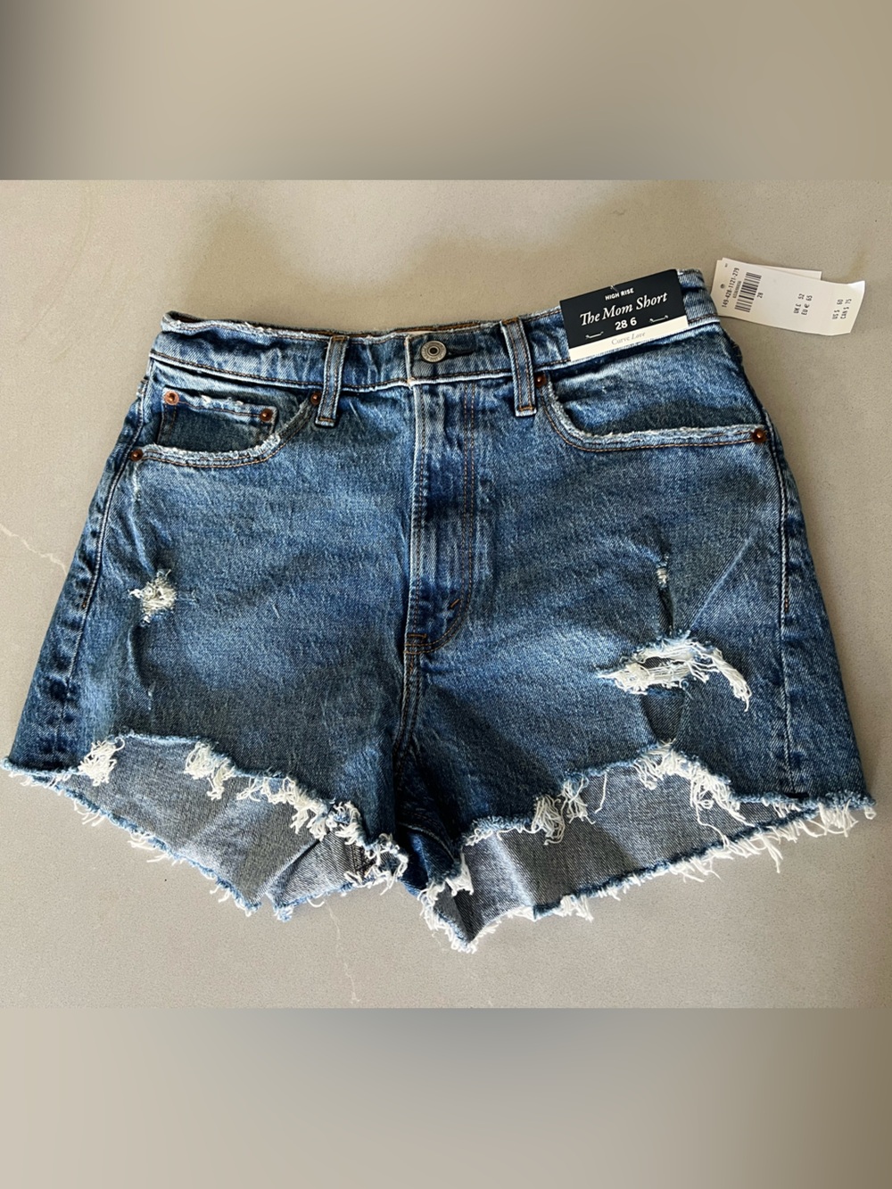Abercrombie & Fitch Frayed Dark Blue Denim Shorts
